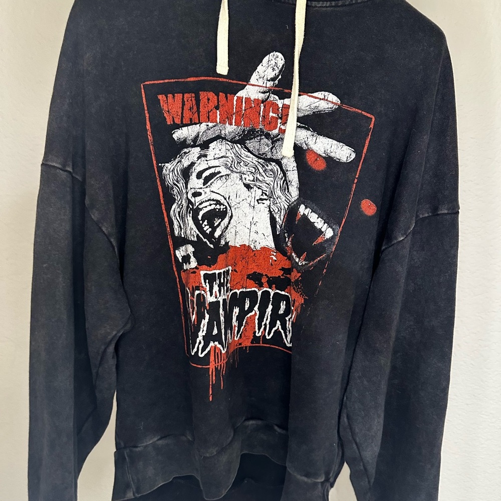 The Kooples Black Graphic Hoodie with Vampire Print